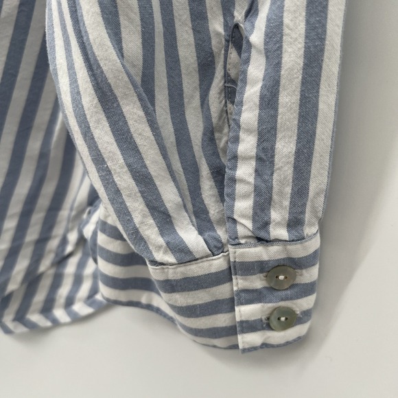 J Jill Striped Button Up Shirt Size XL White Blue Coastal Grandma Beachy Top - Picture 5 of 10